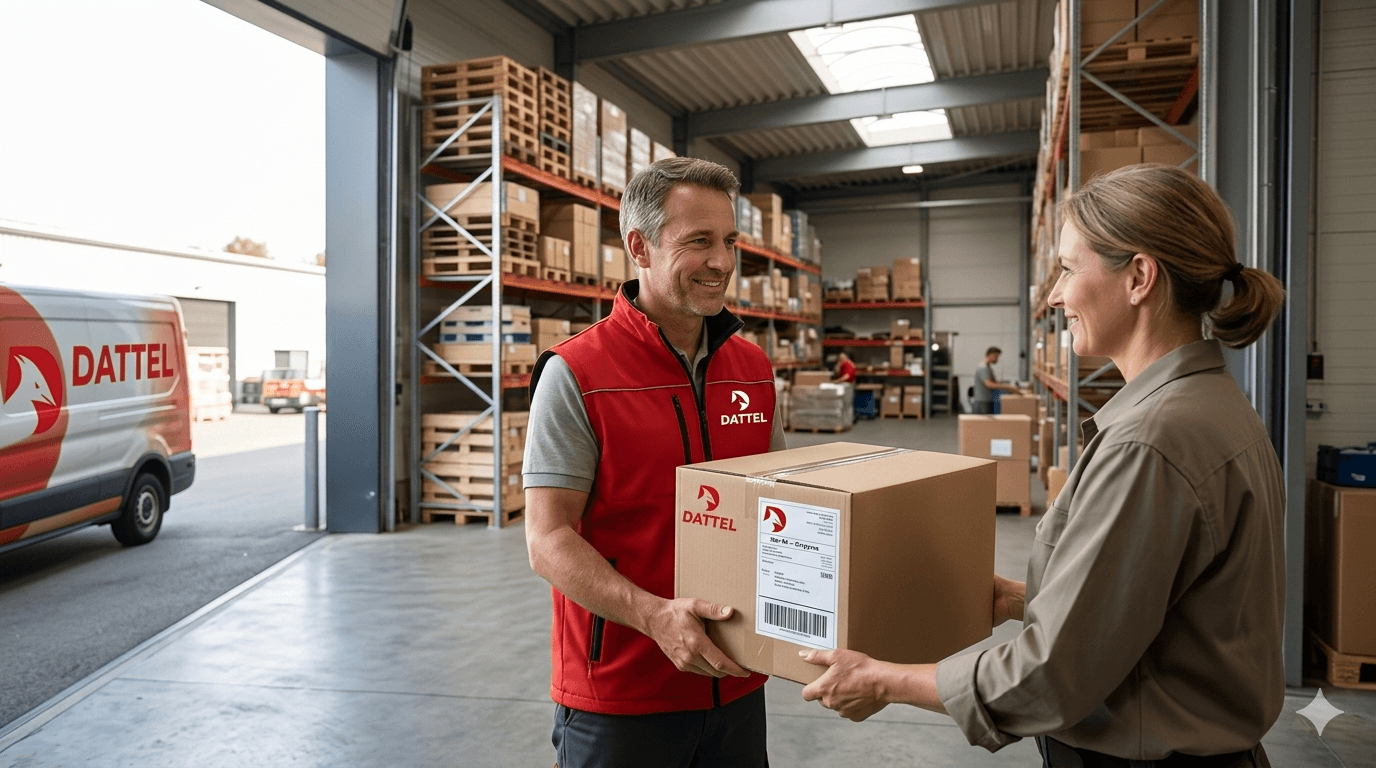Курьер DATTEL передаёт посылку